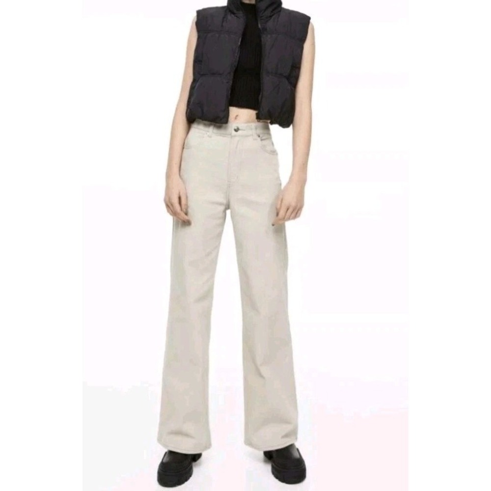 DIVIDED H&M Wide Leg Denim Stretch Jeans‎ Womens 4 Beige High Rise Neutral